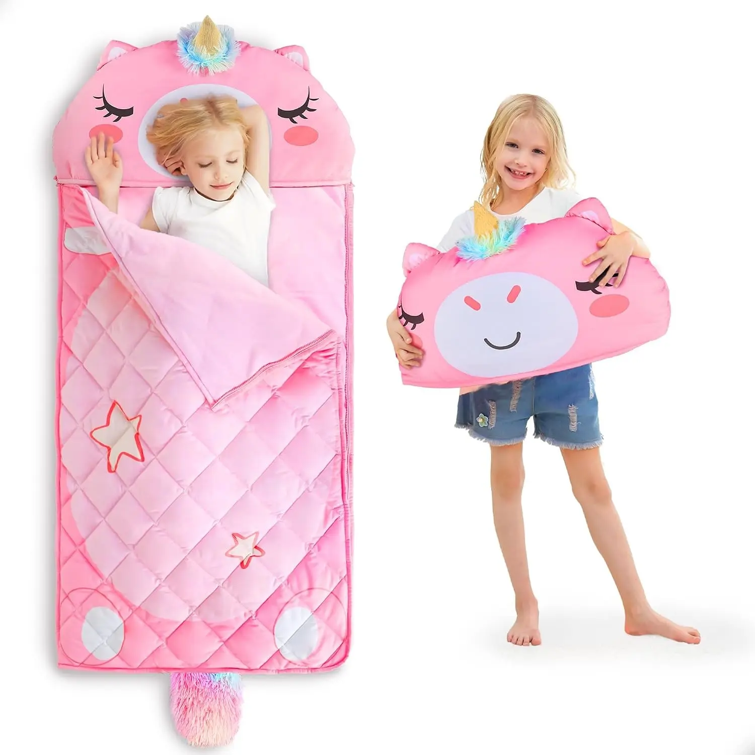 Kids Unicorn Sleeping Bag, Toddler Girl Slumber Sack, Nap Mat