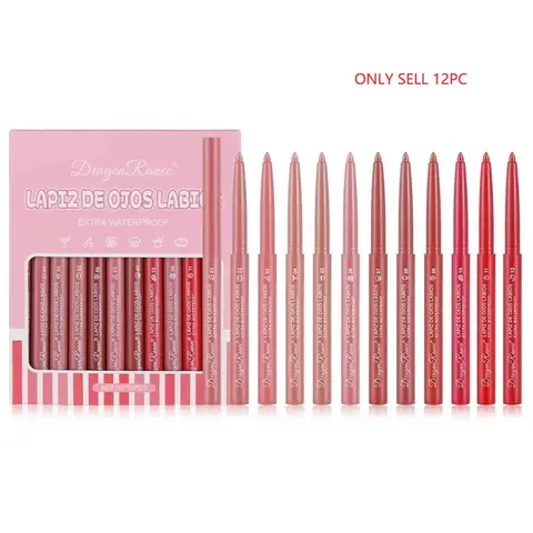 Long Lasting Matte Finish Lip Liner Pencils Set, 12pcs/set Easy Coloring Lipliner Pencil, Lip Makeup Accessories for Girls & Women