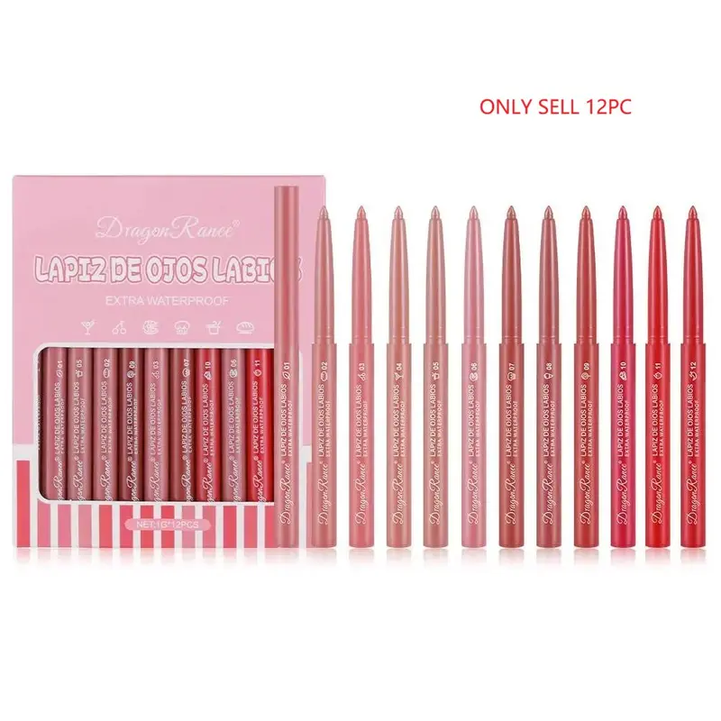 Long Lasting Matte Finish Lip Liner Pencils Set, 12pcs/set Easy Coloring Lipliner Pencil, Lip Makeup Accessories for Girls & Women