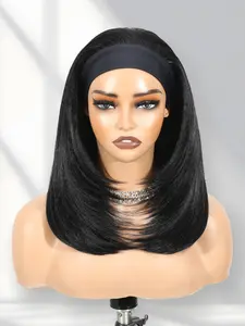 Headband Bob Wig for Women, 14 Inch Straight Cut Shoulder Length, Synthetic Hair, Glueless, Heat Resistant, Beginner Friendly