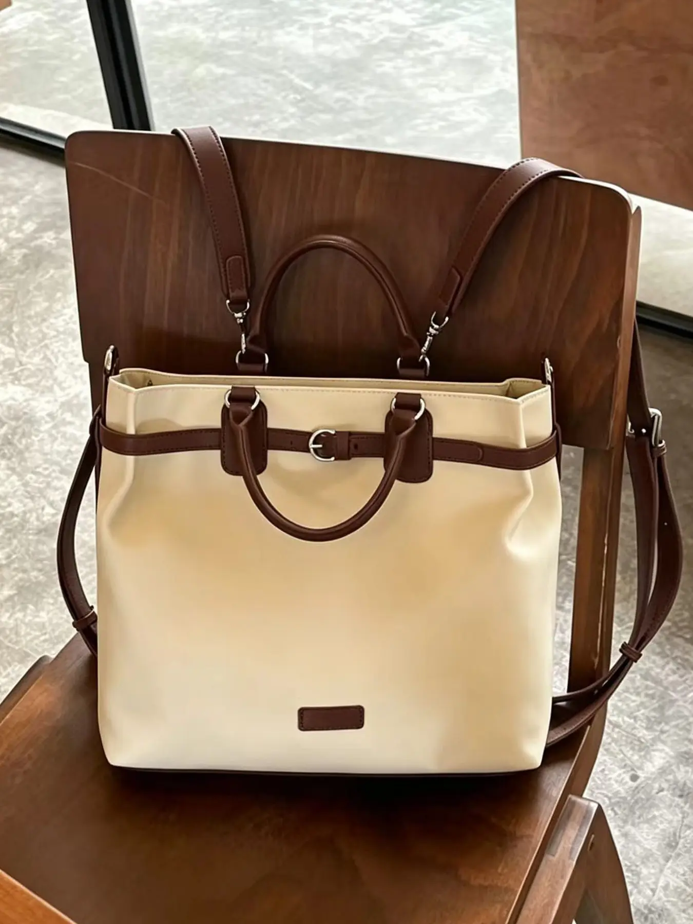 Women Multi-way Convertible Tote Bag, Waterproof Nylon Backpack, Belt Decor Large Capacity Commuter Handbag, Detachable Double Straps Vintage Crossbody Purse for Daily Work Travel