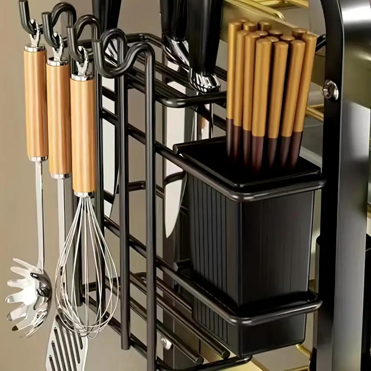 Large Capacity Double Layer Dish Rack, Dish Drying Organiser, Kitchen Storage Rack with Cutlery Holder, Kitchen Utensil Organizer, Kitchen Accessories