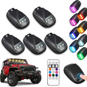Solar RGB LED Cab Roof Marker Lights, 5 Pack Wireless Remote Control Truck Roof Running Lights, Vibration Sensor Auto On, Constant Light Mode, IP67 Waterproof Self-Adhesive Offroad SUV Pickup Jeep Top Decor Lamp