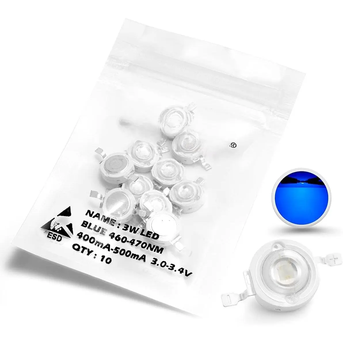 10-Count High-Power LED Chip Integrated Panel, 3W SMD COB Light Emitter Components with Bright Emission, Double Wire, 400mA-500mA, DC 3V-3.4V for DIY Home Improvement Lighting Accessories