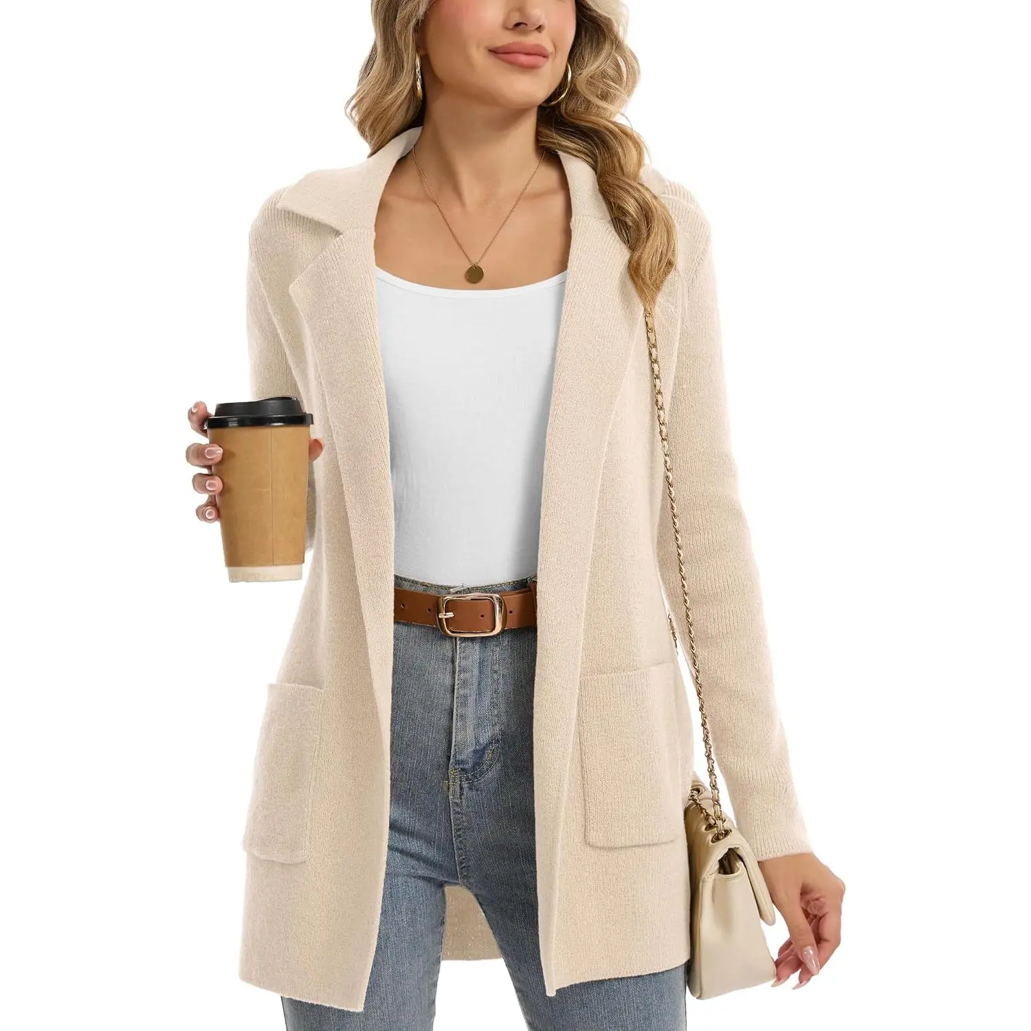 VIISHOW Women's Cardigan Sweater Open Front Long Sleeves V Neck Cardigans with Pocket Chunky Knit Casual Outfits