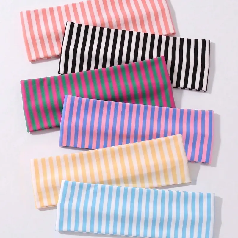 6pcs Summer Women Striped Headbands, Soft Elastic Gym Headband, Sports Training Headband, Non-Slip Stretchy Headband for Yoga, Running, Workout, Daily Wear