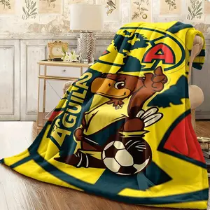 1pc Aguilas CA Eagle Mascot Football Flannel Blanket Yellow Black Fan Throw for Soccer Enthusiasts Cozy Sofa Cover All-Season Ultra Soft Fabric