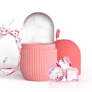 Striped Ice Face Roller, Reusable Silicone Ice Mold Facial Massage Tool, Cold Ice Roller for Face & Eye, Skin Care Tool to Reduce Puffiness, Minimize Pores, Anti-Wrinkle & Boost Skin Elasticity, Pink & Purple