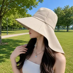 Spring Summer Korean Style Wide Brim Fisherman Bucket Hat, Double Layer Quick Dry Waterproof Adjustable Sun Hat with Shawl Design for Outdoor Daily Use