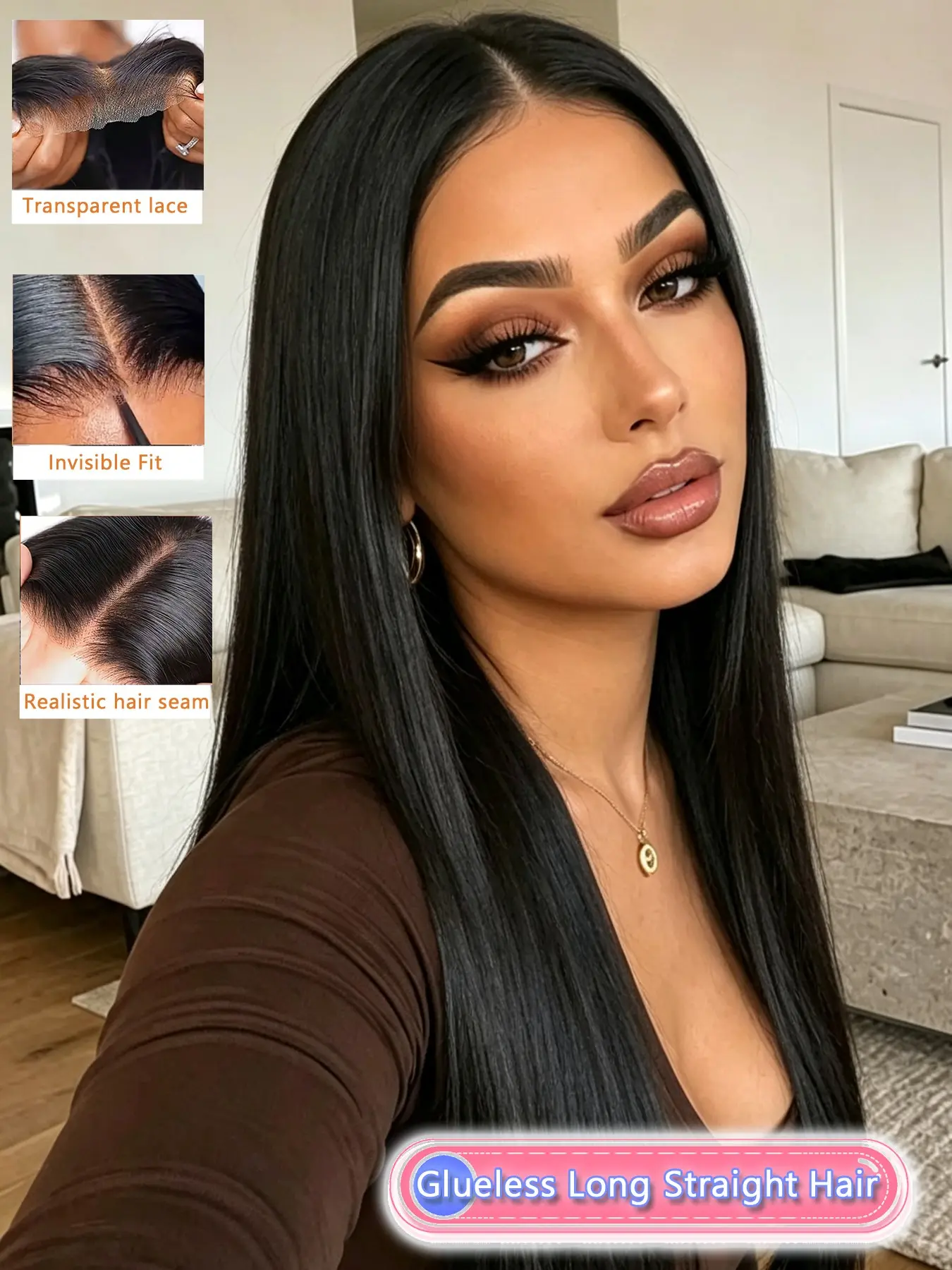 Human Hair Straight Wig Creating a Smooth, Polished Look, Long Black Style with 5x5 Glueless Lace Closure, Quick Wear Design and Natural Parting for Women