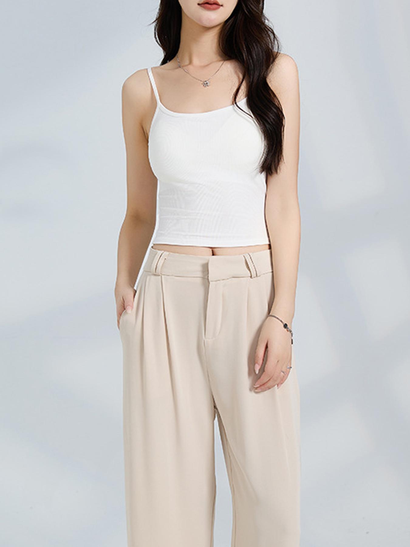 Women's Solid Ribbed Cami Top, Fitted Casual Sleeveless Crop Top for Daily Wear, Ladies Underwear for Summer Women's Solid Ribbed Cami Top, Fitted Casual Sleeveless Crop Top for Daily Wear, Ladies Underwear for Summer