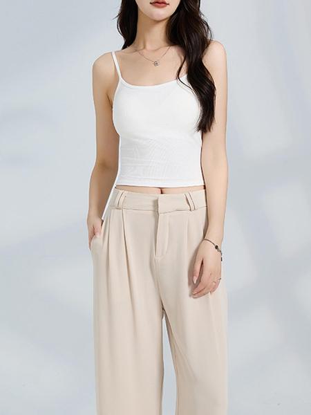 Women's Solid Ribbed Cami Top, Fitted Casual Sleeveless Crop Top for Daily Wear, Ladies Underwear for Summer