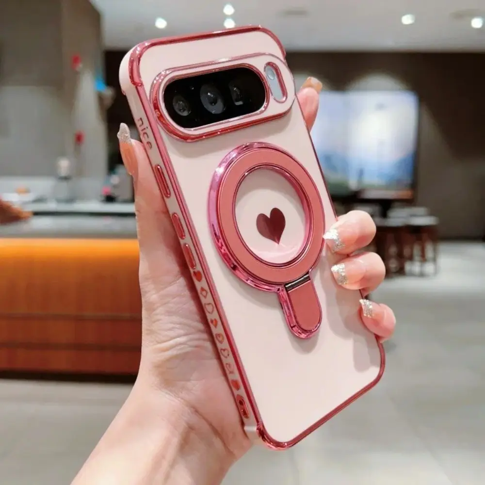 Cute Heart Wrist Strap Case for Google Pixel 8, 9, 10 Pro, Xl, 9a, 8a, 7a, Ring Holder, Plated Soft Cover, Protective Phone Accessory, Stylish Protective Cover, Electroplated TPU Cover