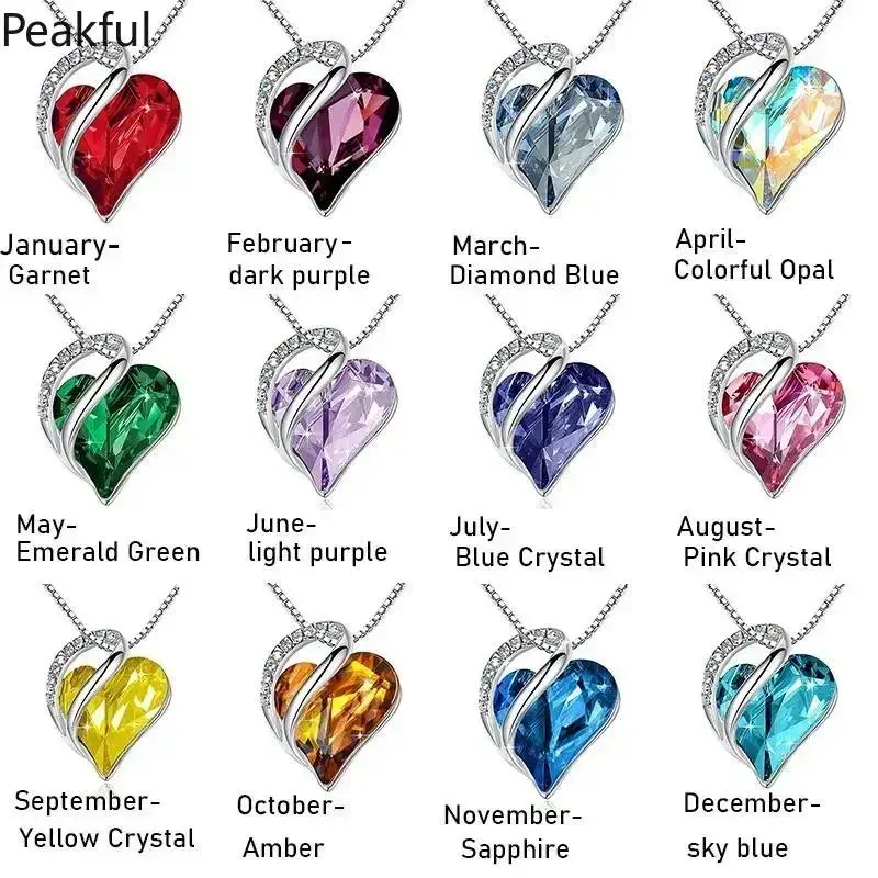 Dainty 12-Month Birthstone Heart Pendant Necklace, Sparkling Zircon Jewelry for Women, Meaningful Keepsake for Birthday & Anniversary, Summer Vacation Essential Gift
