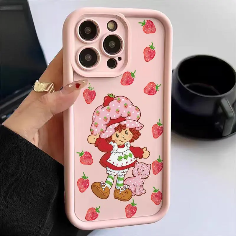 Retro Pink Strawberry Shortcake Sweet Cute Fashion Phone Case Compatible with Galaxy S25 S24 S23 S22 S21 Plus FE Ultra A33 and iPhone 17 Pro Max 16 15 14 13 Perfect for Birthday Holiday Gift