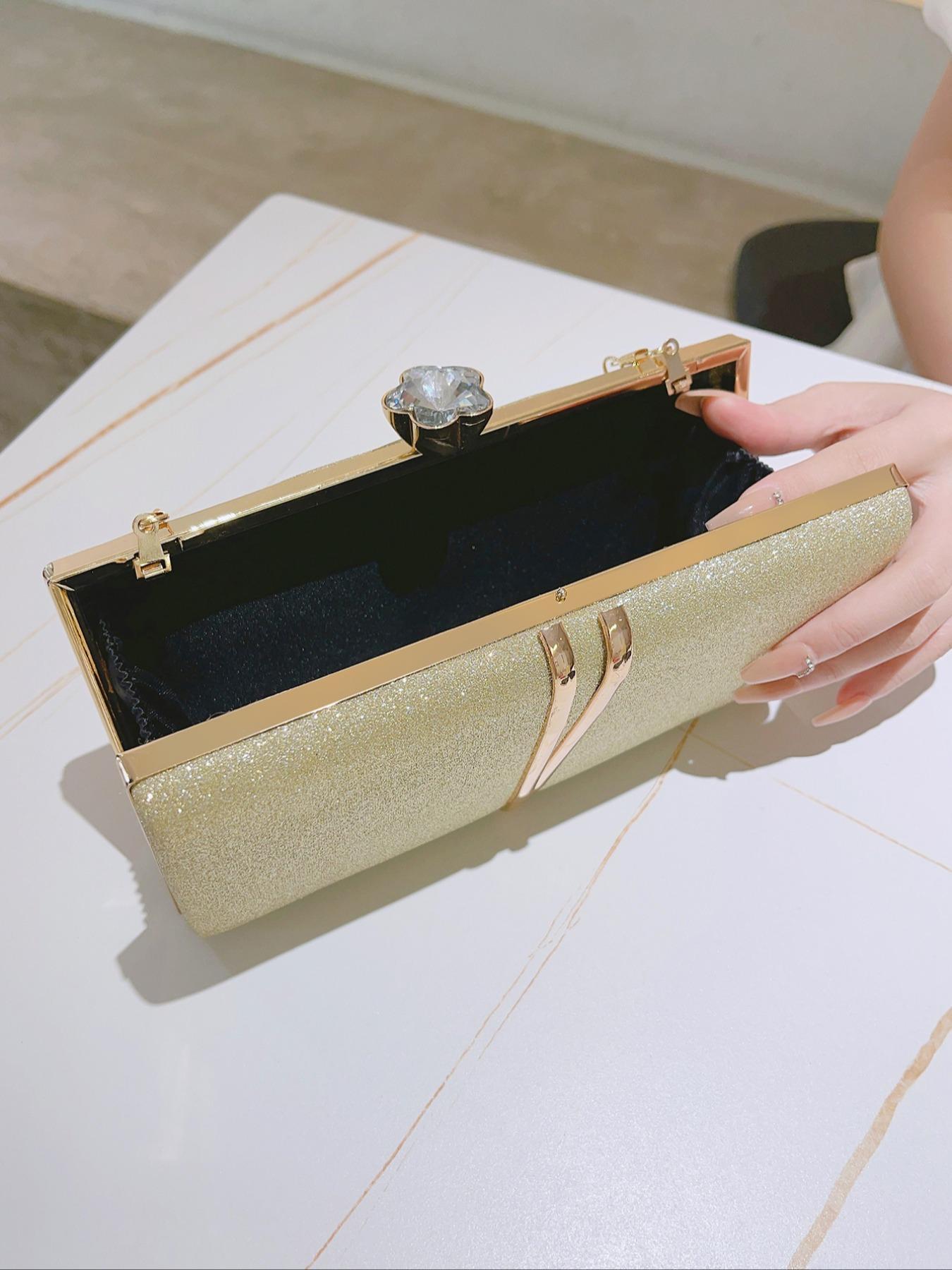 Women's Elegant Glitter Rhinestone Decor Evening Bag, Exquisite  Crossbody Bag with Chain Strap, Trendy Clutch Bag for Party Decor for Women & Girls