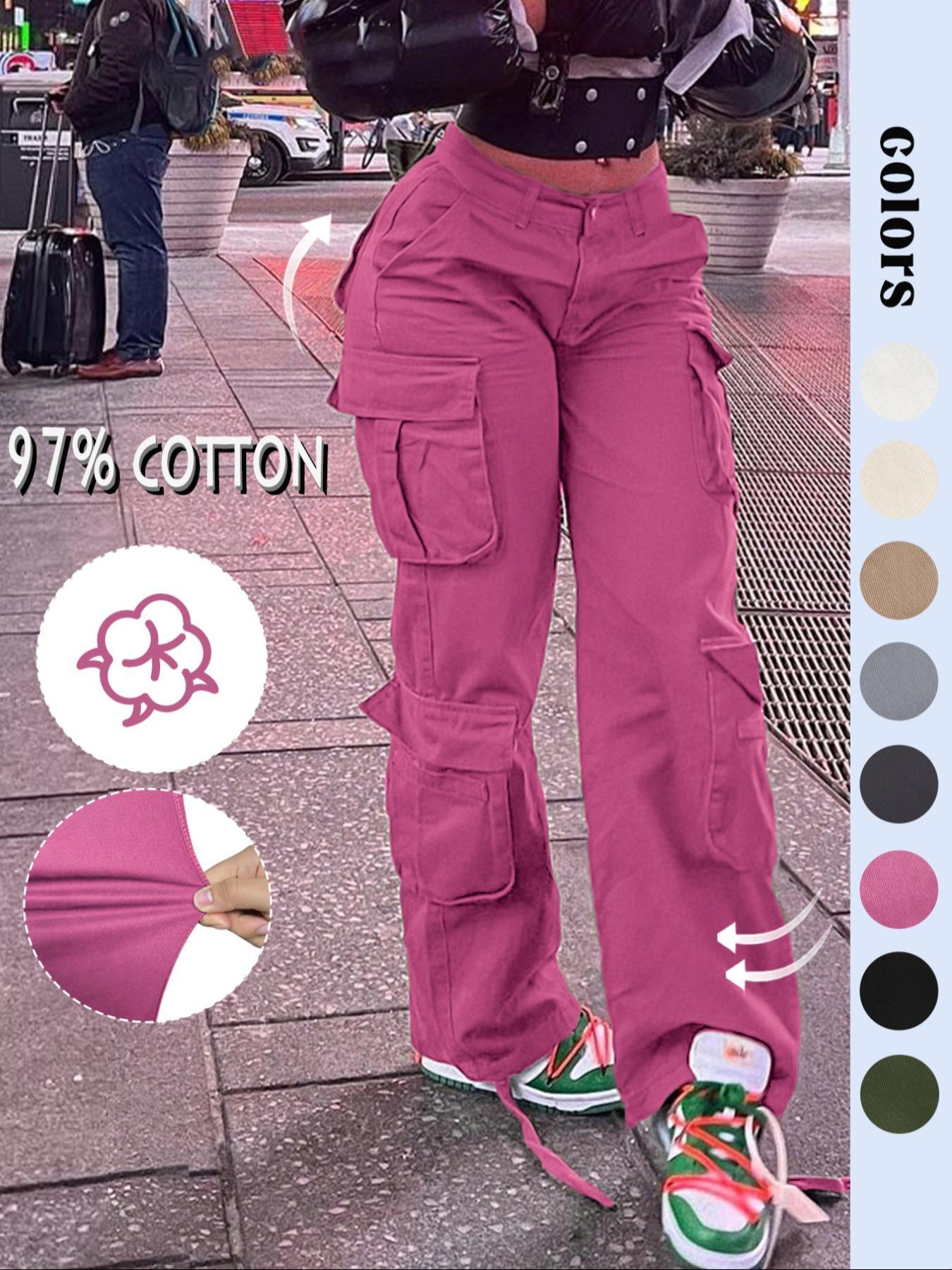 Gilipur Women's High-Waisted Cargo Pants, Casual Comfortable Basic Style, Y2K Kpop Streetwear, Pocket Design, All Seasons, Long/regular Length