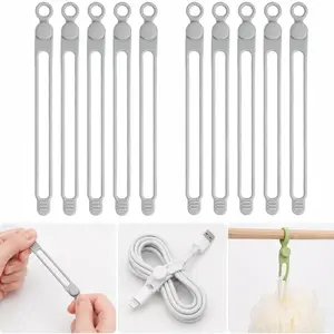 10Pcs Silicone Cable Ties, Reusable Cable Management Organizer,Cable Straps,Cord Ties,Multipurpose Elastic Cord Organizer for Bundling and Fastening Cable Cords Wires