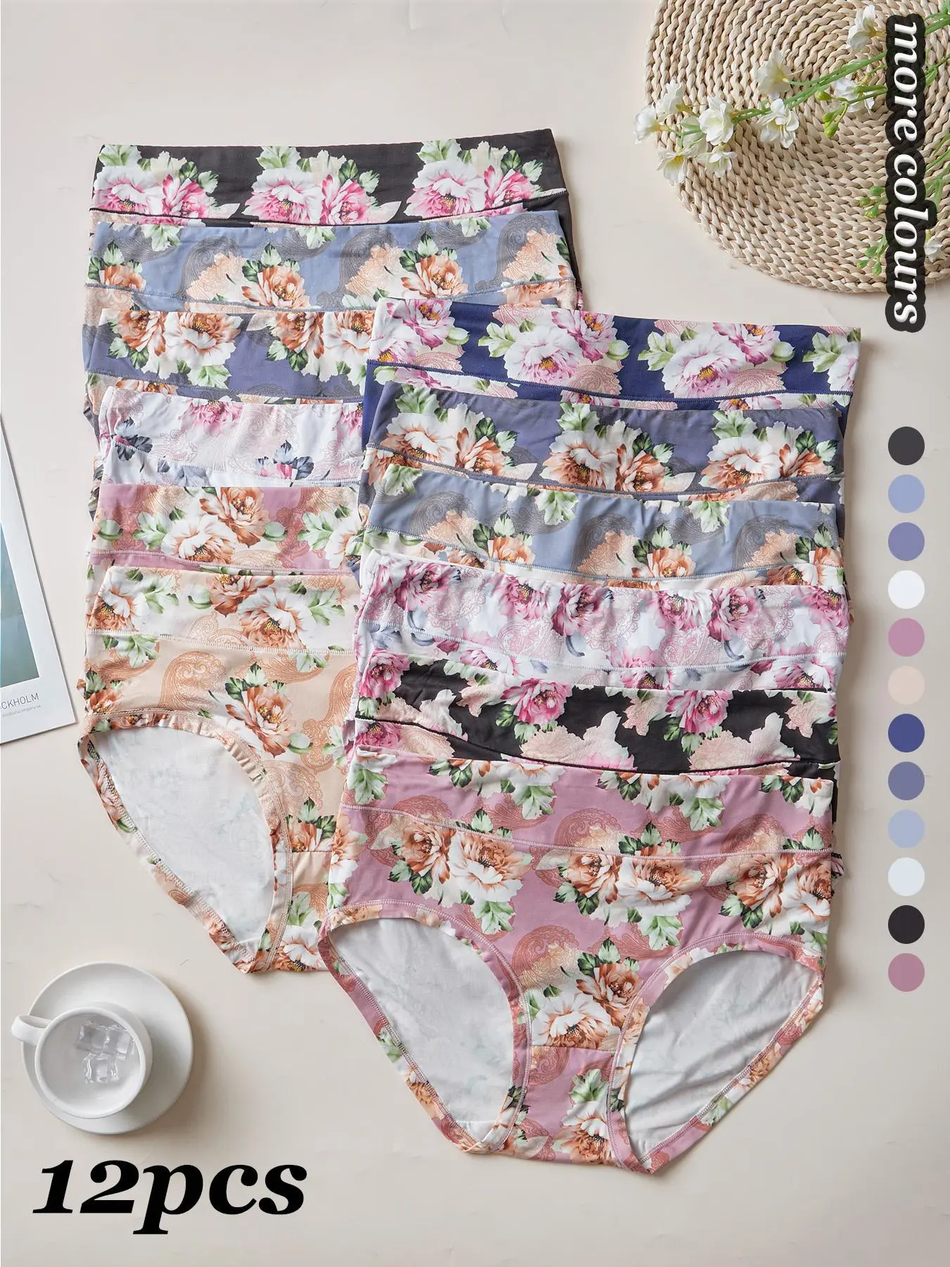 【Plus Size】Patchwork Floral Print High Waist Knicker, Soft Comfy Breathable Panty for Daily Wear, Women's Underwear for All Seasons, High Waisted Panties, High Rise Panties, Fashion Comfy Underwear
