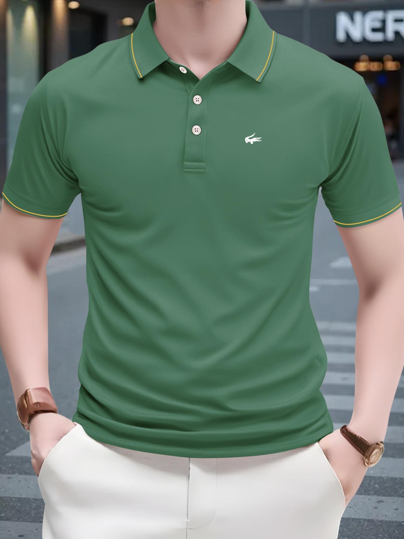 Men's Regular Fit  Contrast Trim Polo Shirt, Casual Short Sleeve Half Zip Top for Summer, Fashion Men's Clothes for Daily Wear, Tropical, Casual Golf Polo