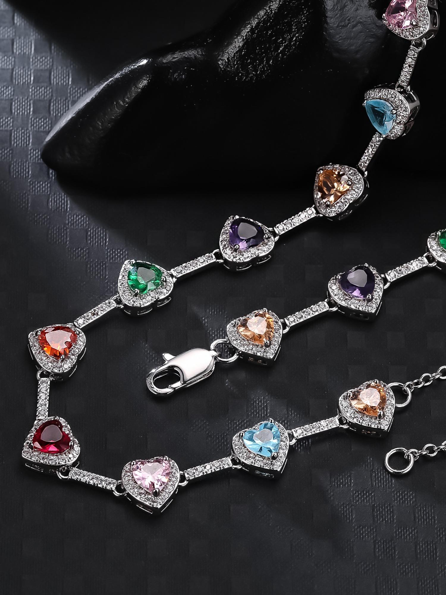 Colorful Heart Shaped Imitation Crystal Decor Statement Necklace, Elegant Luxurious Gift for Mom & Girlfriend, Fashion Jewelry Accessories for Women, Heart Design Necklace