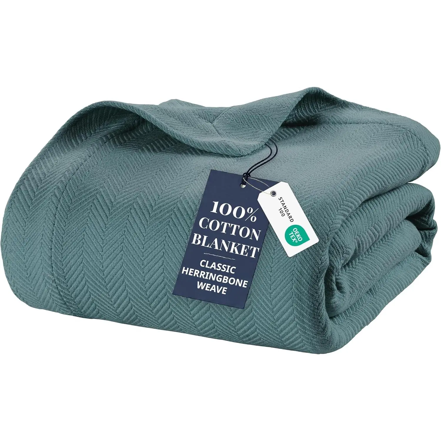 Modern Synthetic Fiber Herringbone Weave Bed Blanket - Soft, Medium Weight, 68"x90" Teal Blanket - College Dorm & Back to School Bedding Essential