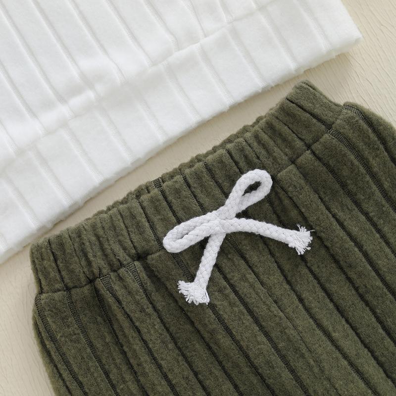 Toddler Baby Boys Clothing Set Fashionable Plush Long Sleeve Pullover with Solid Color Pants 2 Pcs Winter Outfits