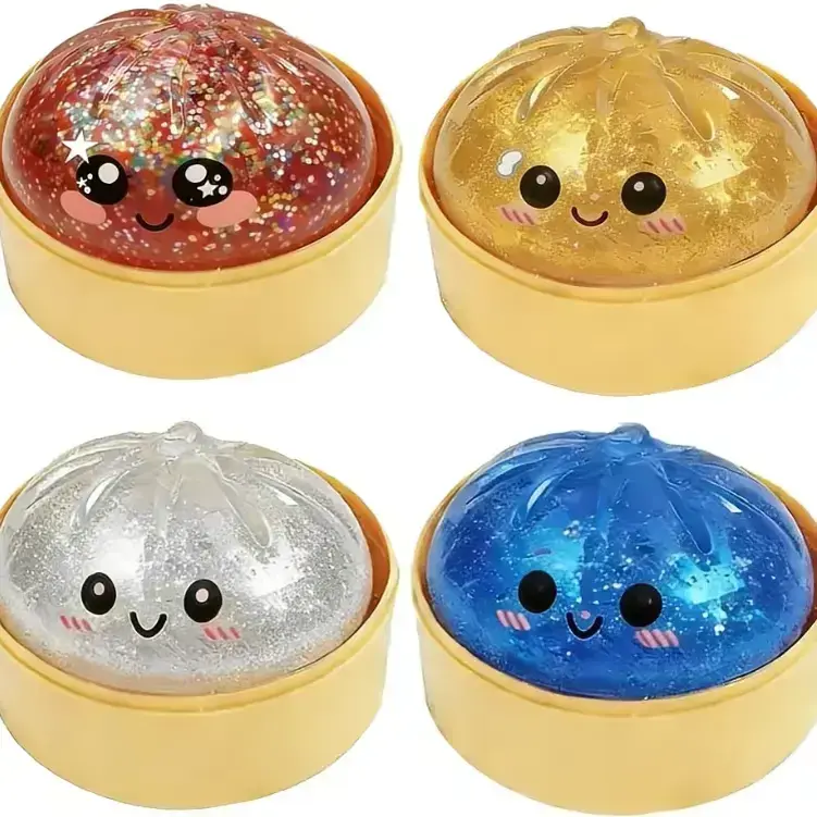 Sparkle Glitter Dumpling Squishy Stress Relief Toy - Soft TPR Material, Anime-Themed Steamer Box Packaging, Unisex Summervibes Gift for 6-8 Age Kids & Anime Fans