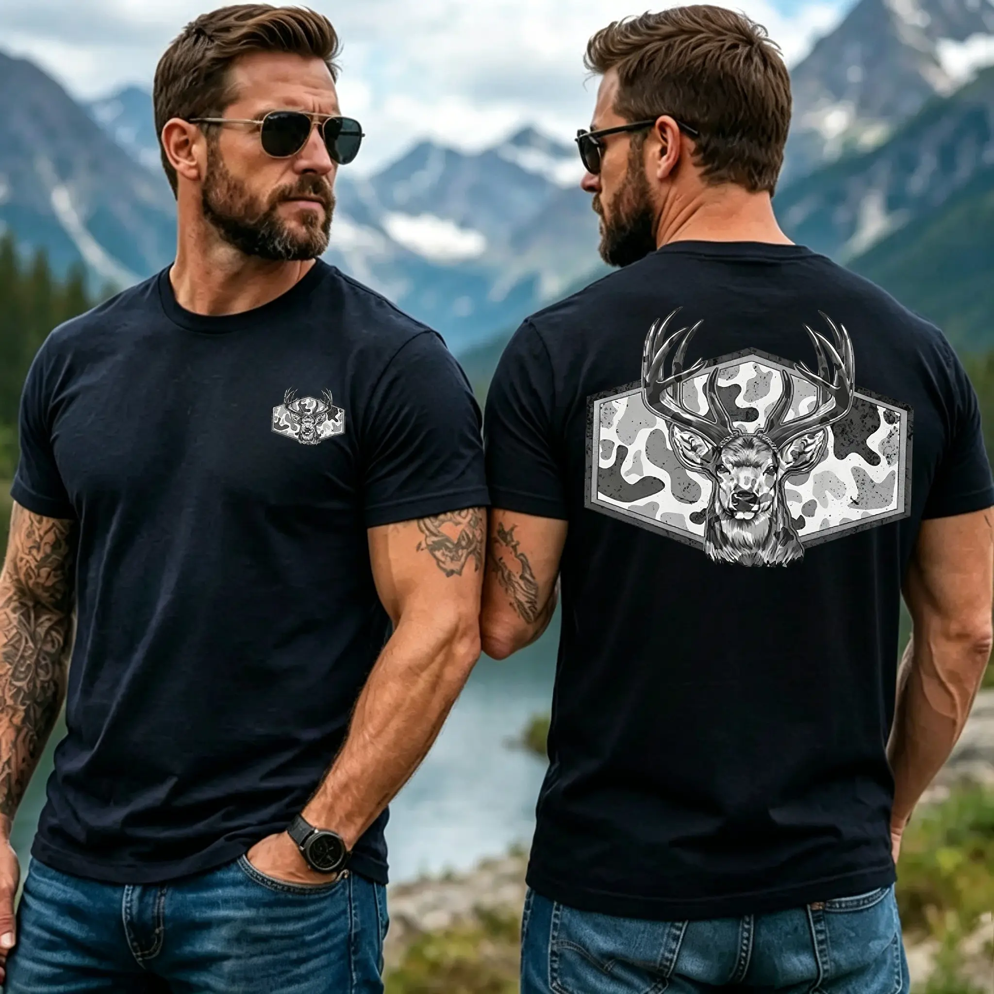Father's Day Gift, 100% Cotton Camo Deer Hunting T-Shirt for Men, Buck Camouflage Graphic Tee Presents for Husband Boyfriend Dad Family, USA Trending Summer Men's Fashion Streetwear Hunting Outdoors Casual Clothes