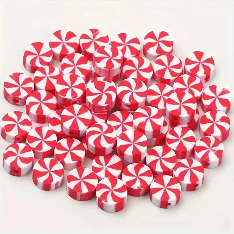 100pcs Holiday Polymer Clay Beads, Christmas Series Spiral Pattern, Perfect for DIY Necklace & Bracelet Making Craft Supplies