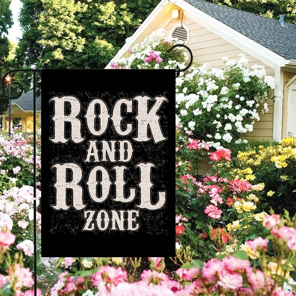 1pc, Rock And Roll Zone Garden Flag, Yard Outdoor House Room Decoration Banner, 12x18 In, Gifts For Families Friends Rock Lovers(ONLY FLAG)