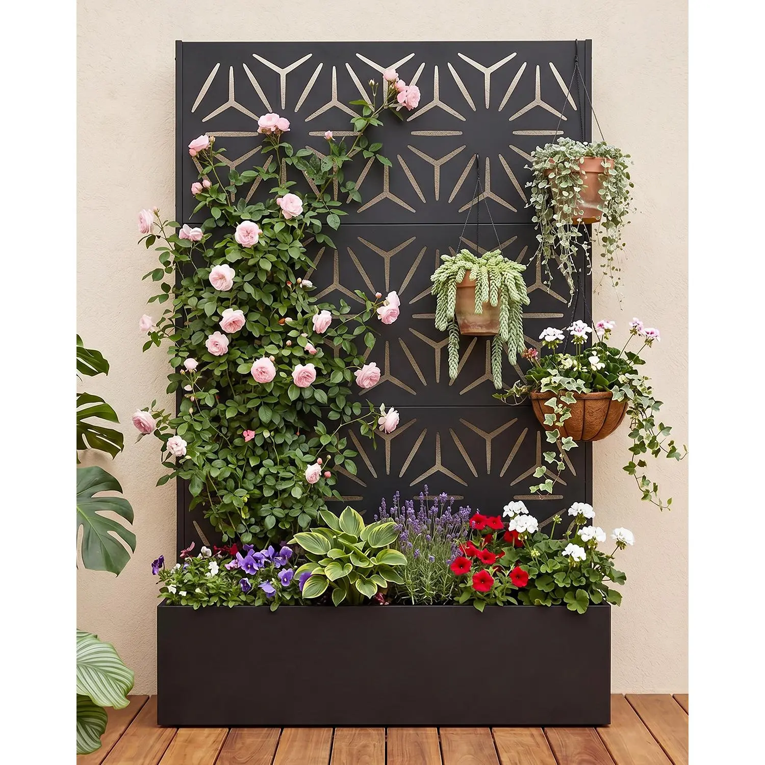 71" Metal Raised Garden Bed with Trellis, All-Weather Black Outdoor Planter Box with Privacy Screen & Drainage Holes for Climbing Plants, Vegetables & Vines – Big Flower America