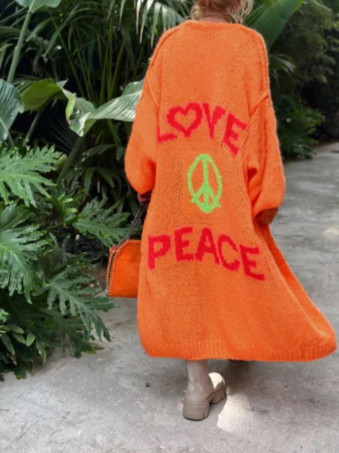 Women's Letter Print Drop Shoulder Long Sleeve Cardigan, Casual Open Front Longline Cardigan for Spring & Fall, Summer Outfits 2024, Fashion Cozy Clothing