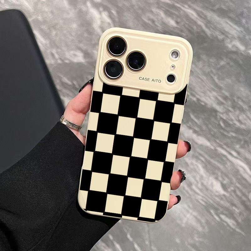 Dopamine Colored Checkerboard Pattern Ins Style Phone Case Ultra Skin Friendly Touch All Inclusive Lens Compatible with iPhone 17 16 15 14 13 12