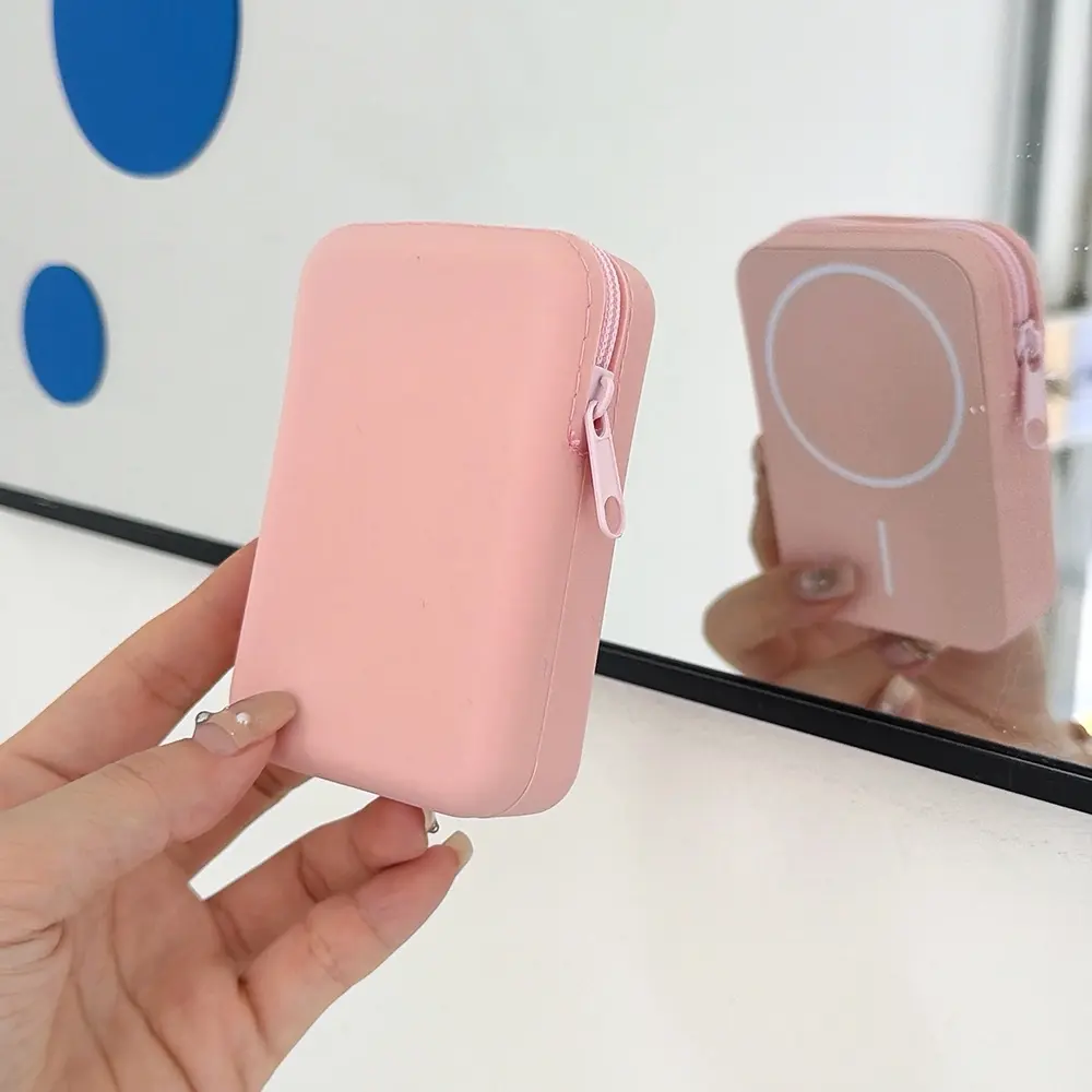 1PCS Magnetic Coin Purse Zipper Earphone Bag Keychain Cash Pendant Wallet For Magsafe Women Girls Gift Macaron Silicone ID Cards Deck So Cute Colorful As Phone Holder Stand