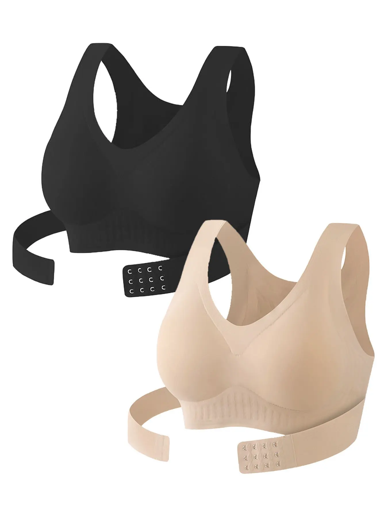 Women's Wireless Sports Bra, 2-In-1 Posture Corrector, Back Cross Straps + Front Buckle, Comfortable Breathable for Daily Casual Wear, Adjustable Sports Bra
