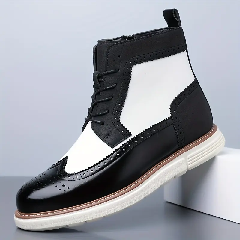 Men's Dress Oxford Shoes in Black and White - Wingtip Brogue Formal Shoes Bridal Footwear Walking Shoes