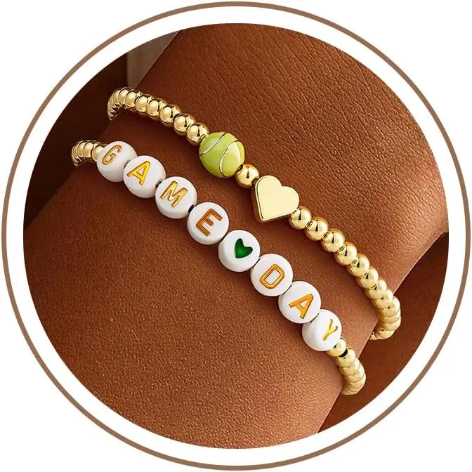 Bracelets for Women  Plated Heart Soccer Football Basketball  Pickleball Volleyball Tennis Softball Beaded Bracelets Gifts for  Lovers