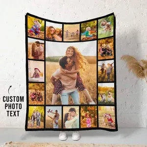 Custom Family Collage Flannel Throw Blanket - Large Center Picture, Surrounding Small Frames, Lightweight AC Blanket, Wrinkle-Resistant, Durable, Fade-Resistant, Mother’s Day Gift for Parents, Best Friends’ Housewarming Keepsake Home Decor