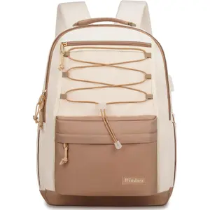 School Backpack for Teens Girls, Aesthetic College Backpack Large Bookbag for Women Students Fashion 15.6 Inch Laptop Bag for Work Travel (Khaki Beige)Gift.
