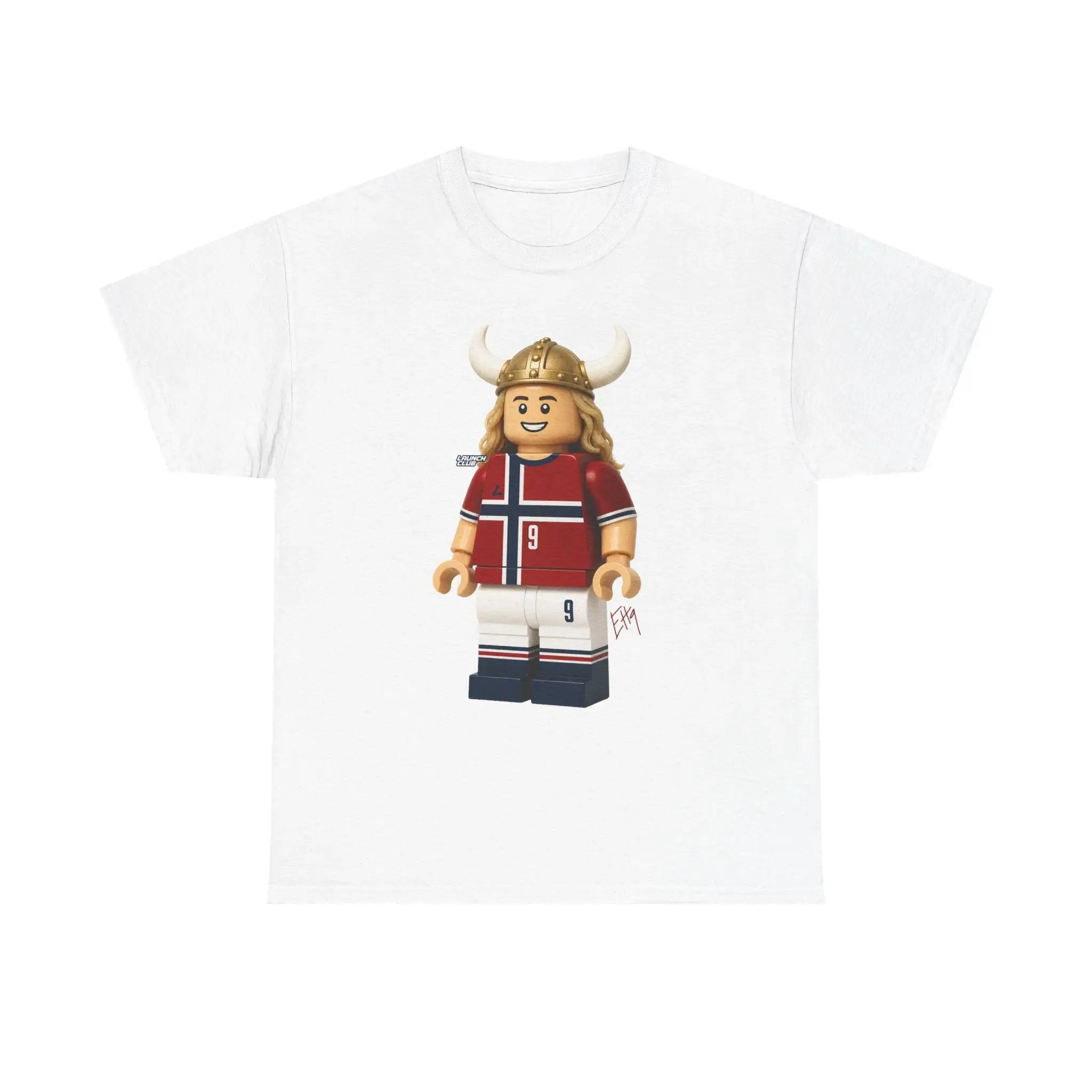 Men's Vintage Norway Soccer T-Shirt, Casual Short Sleeve Cotton Graphic Tee with Viking Brick Figure Number 9, Menswear