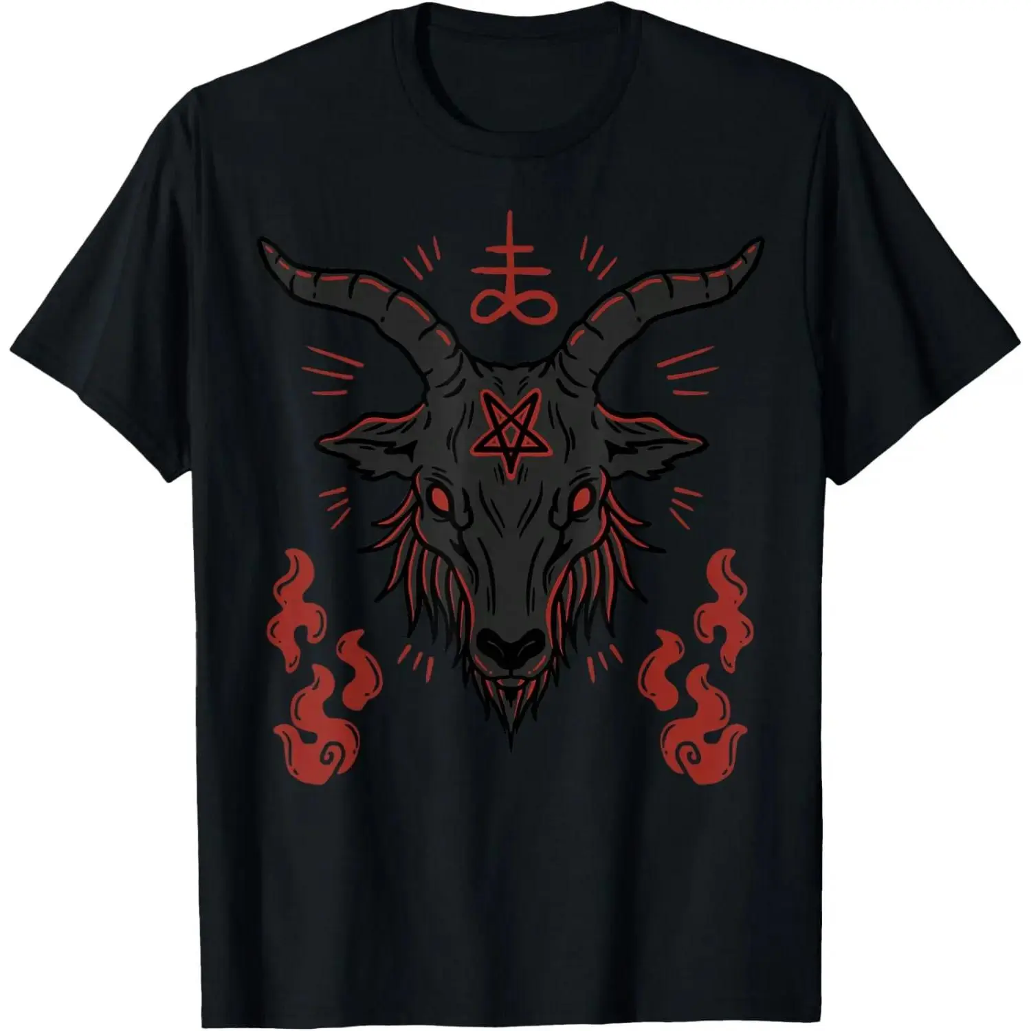 Men's Regular Fit Short-Sleeve Round Neck T-Shirt - Occult Baphomet Satanic Graphic Print, Soft Cotton Clothes, Casual Sports Streetwear Top, Affordable Fashion Menswear Tshirt