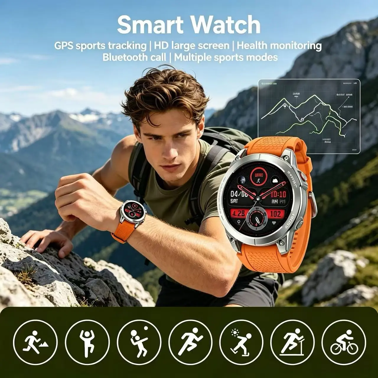 Smartwatch 1.43-Inch Amoled Screen, Ipx8 Waterproof, Bluetooth-compatible Call, Heart Rate/oxygen/sleep Monitor, 20+ Sports Modes, GPS, Long Battery Life, Health Smartwatch