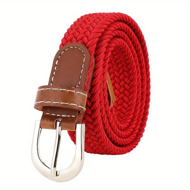 Chic Boho Braided Belt with Square Pin Buckle - Stretchy Linen, Hand-Washable, Perfect for Casual & Outdoor Wear