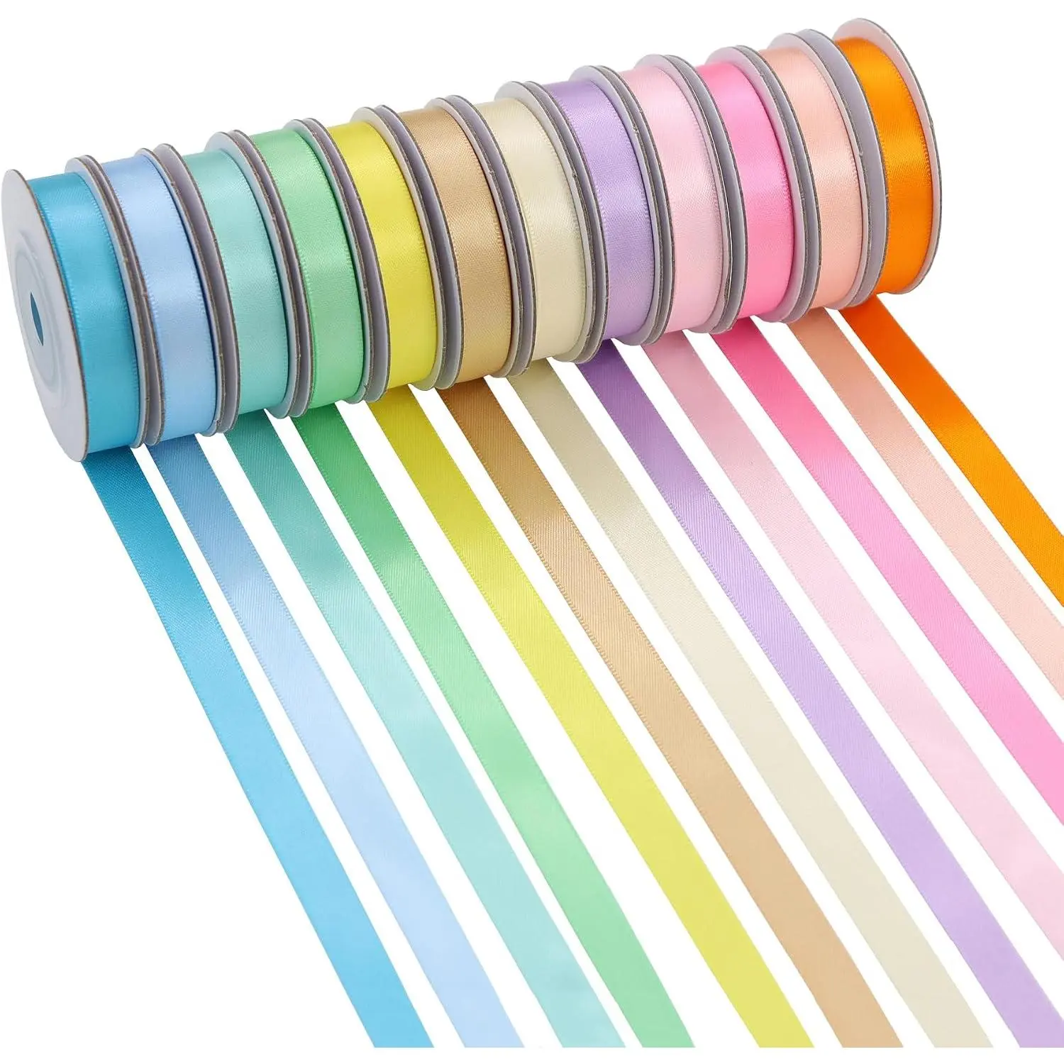 12 Rolls Pastel Rainbow Ribbon 3/8" X 60 Yards Thin Double  Satin Ribbon  for Crafts, Wreath,  Wrapping, Birthday  Shower Party Decoration and DIY  Hair Bows