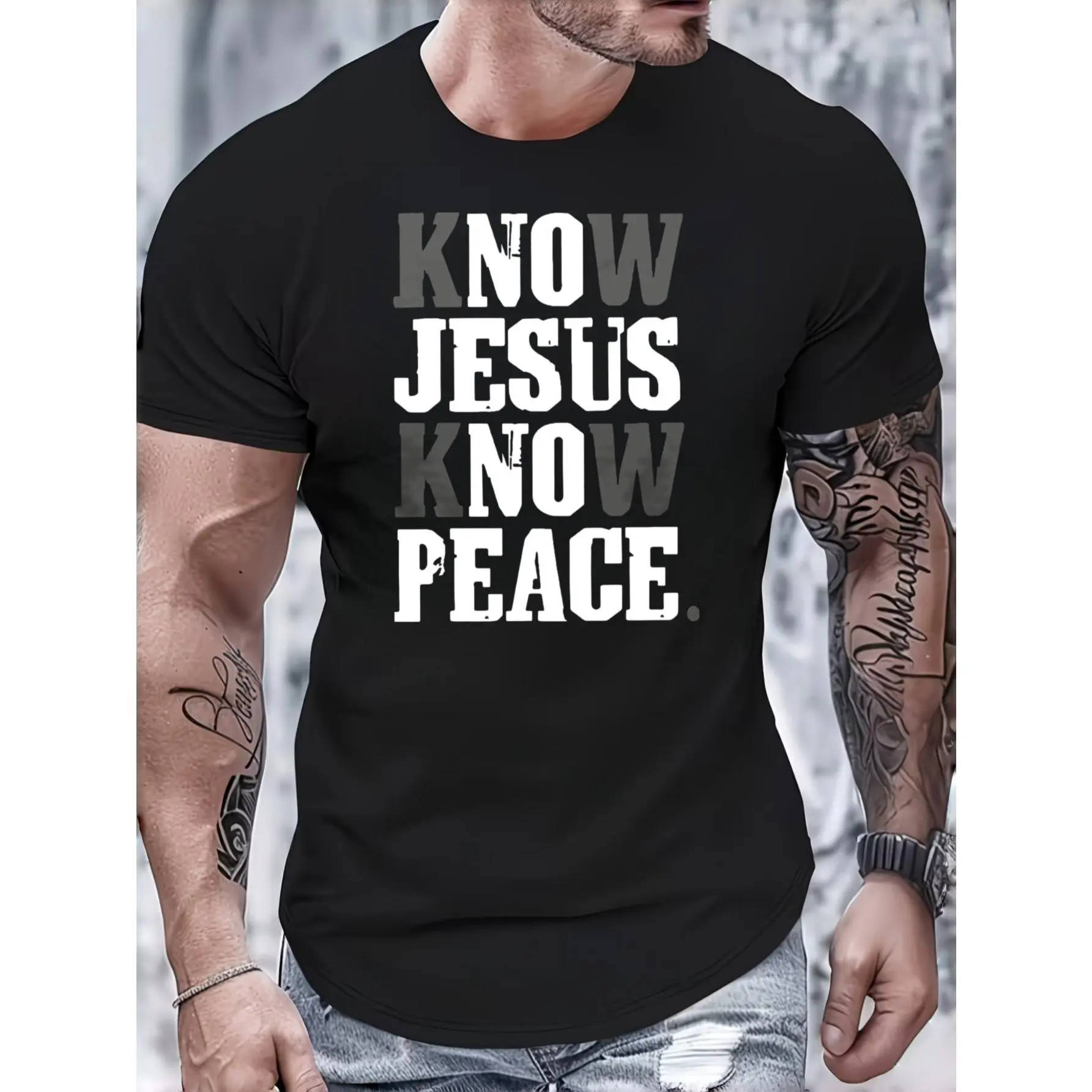Casual Graphic, Men's T-Shirt, Know Jesus Know Peace Typography Design, Summer Daily Wear, Gift For Christian Men