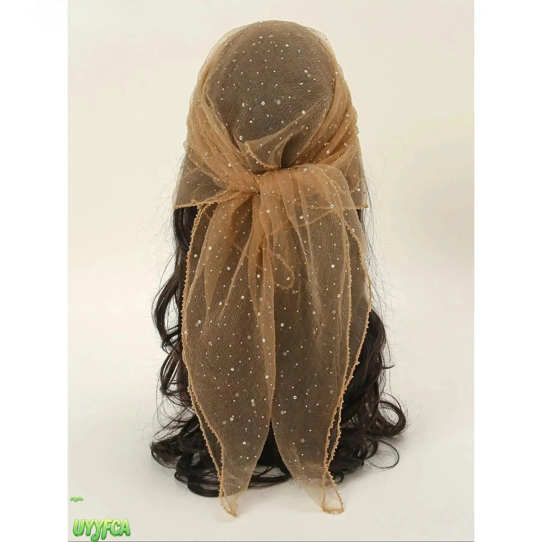 Sheer Mesh Sparkly Rhinestone Triangle Head Scarf, Women Lightweight Tie Back Hijab Bandana, Floral Lace Pearl Embellished Boho Hair Wrap, Breathable Soft Decorative Head Cover For Beach Vacation Daily Outfit Party