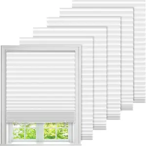 No Drill 6 Pack Temporary Indoor Window Blinds, 24"W x 59"H Cordless Light Filtering Room Darkening Adhesive Pleated Shades with 12 Clips, White for Bedroom