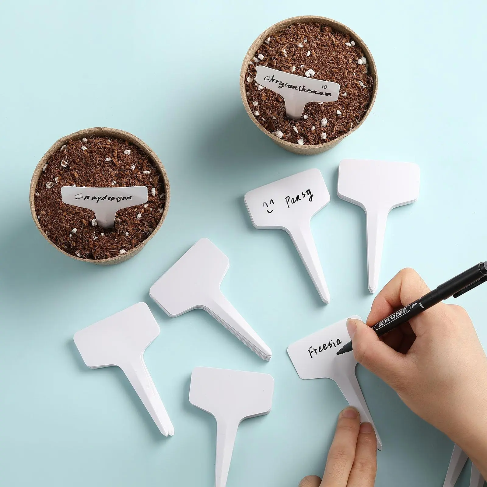 T-Type Waterproof Plastic Label Set, 20-Piece with Marker, Bendable Durable Tags, Gardening Plant Classification, Home Office Use