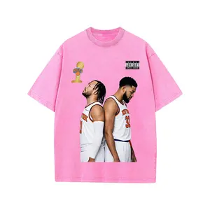 Retro Jalen Brunson & Karl-Anthony Towns Knicks Back-to-Back Album Cover Trophy Edition Washed Black T-Shirt, Unisex Oversized Heavyweight Cotton Streetwear Top, Ideal Gift for Knicks & Basketball Fans